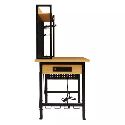 48 In. Adjustable Workbench with Pegboard, Heavy Duty Wooden Desktop Workbench with Wheels, 1600 Lb. Load Capacity
