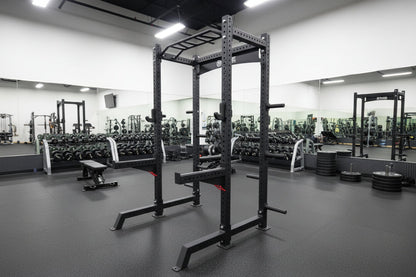 Commercial Squat Rack w/ Safety Bars, J-Hooks & Weight Storage (New)