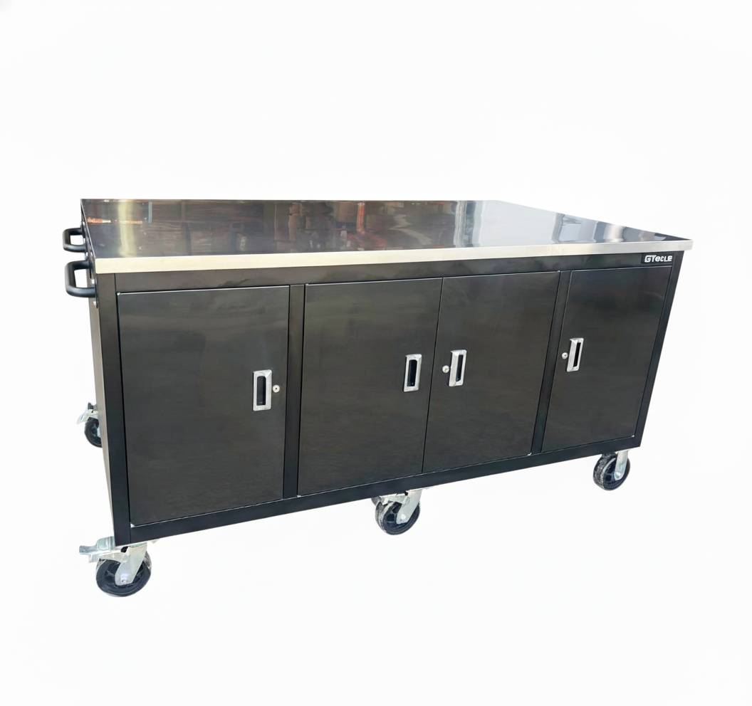 Large Steel 71x39" Garage Island Workbench – Stainless Steel Top