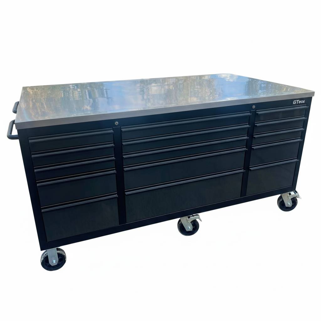 Large Steel 71x39" Garage Island Workbench – Stainless Steel Top