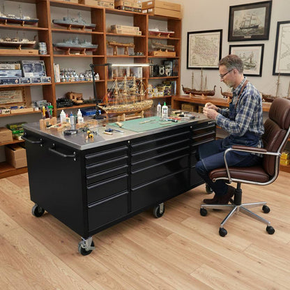 Large Steel 71x39" Garage Island Workbench – Stainless Steel Top