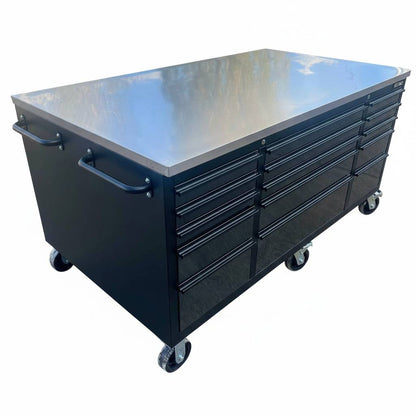 Large Steel 71x39" Garage Island Workbench – Stainless Steel Top