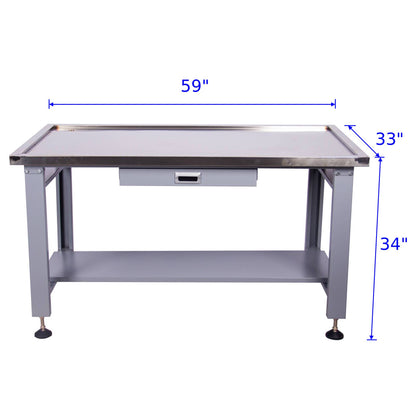 59" Stainless Steel Machine Teardown Table with Drain Hole