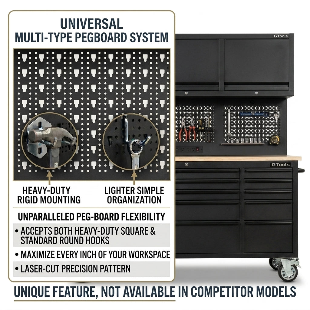 Overhead Pro 72" Rolling Tool Chest | 79" Tall | 24" Deep | 14 Drawers | Overheads | Pegboard & Power Strip