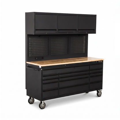 Overhead Pro 72" Rolling Tool Chest | 79" Tall | 24" Deep | 14 Drawers | Overheads | Pegboard & Power Strip
