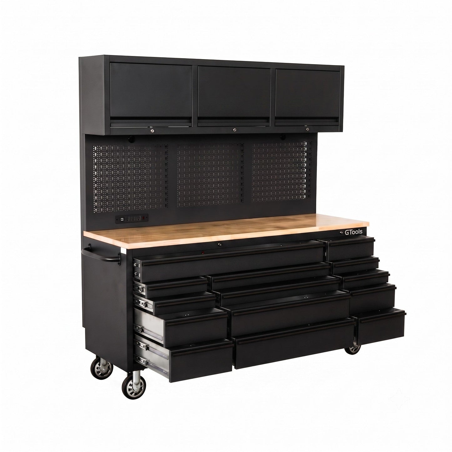 Overhead Pro 72" Rolling Tool Chest | 79" Tall | 24" Deep | 14 Drawers | Overheads | Pegboard & Power Strip