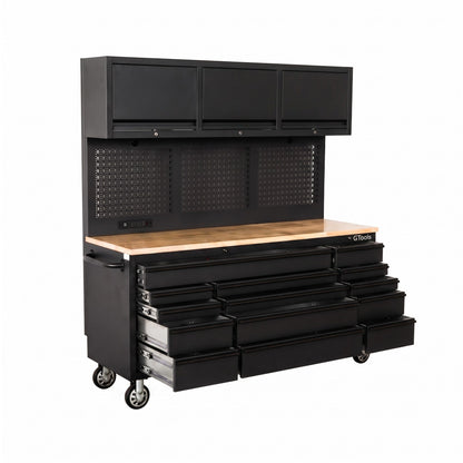 Overhead Pro 72" Rolling Tool Chest | 79" Tall | 24" Deep | 14 Drawers | Overheads | Pegboard & Power Strip