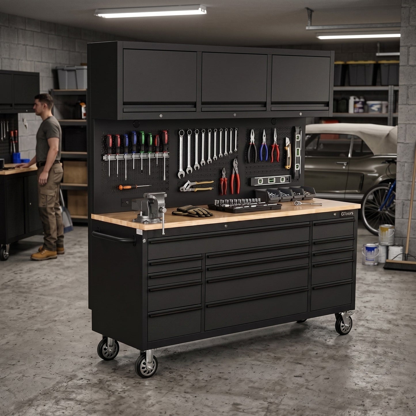 Overhead Pro 72" Rolling Tool Chest | 79" Tall | 24" Deep | 14 Drawers | Overheads | Pegboard & Power Strip