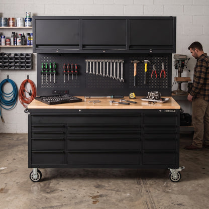 Overhead Pro 72" Rolling Tool Chest | 79" Tall | 24" Deep | 14 Drawers | Overheads | Pegboard & Power Strip
