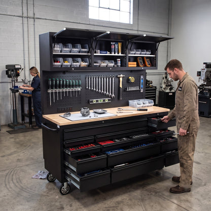 Overhead Pro 72" Rolling Tool Chest | 79" Tall | 24" Deep | 14 Drawers | Overheads | Pegboard & Power Strip