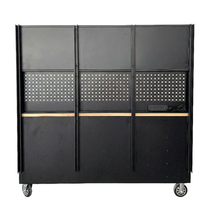 72 inch Rolling Tool Chest with Light & Power Strips, Workbench, Upper Cabinets & Pegboard
