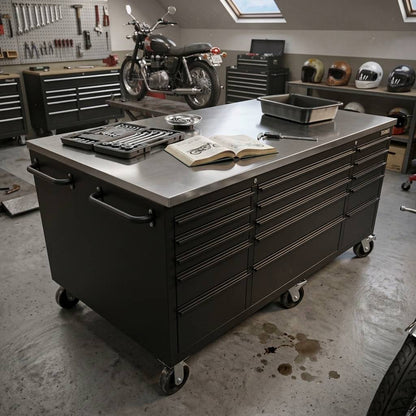 Large Steel 71x39" Garage Island Workbench – Stainless Steel Top
